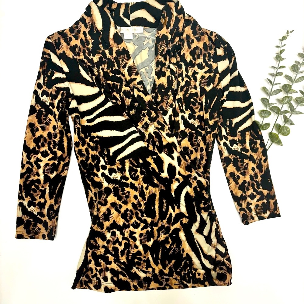 Boston Proper Leopard Print Wrap Top Size XXS